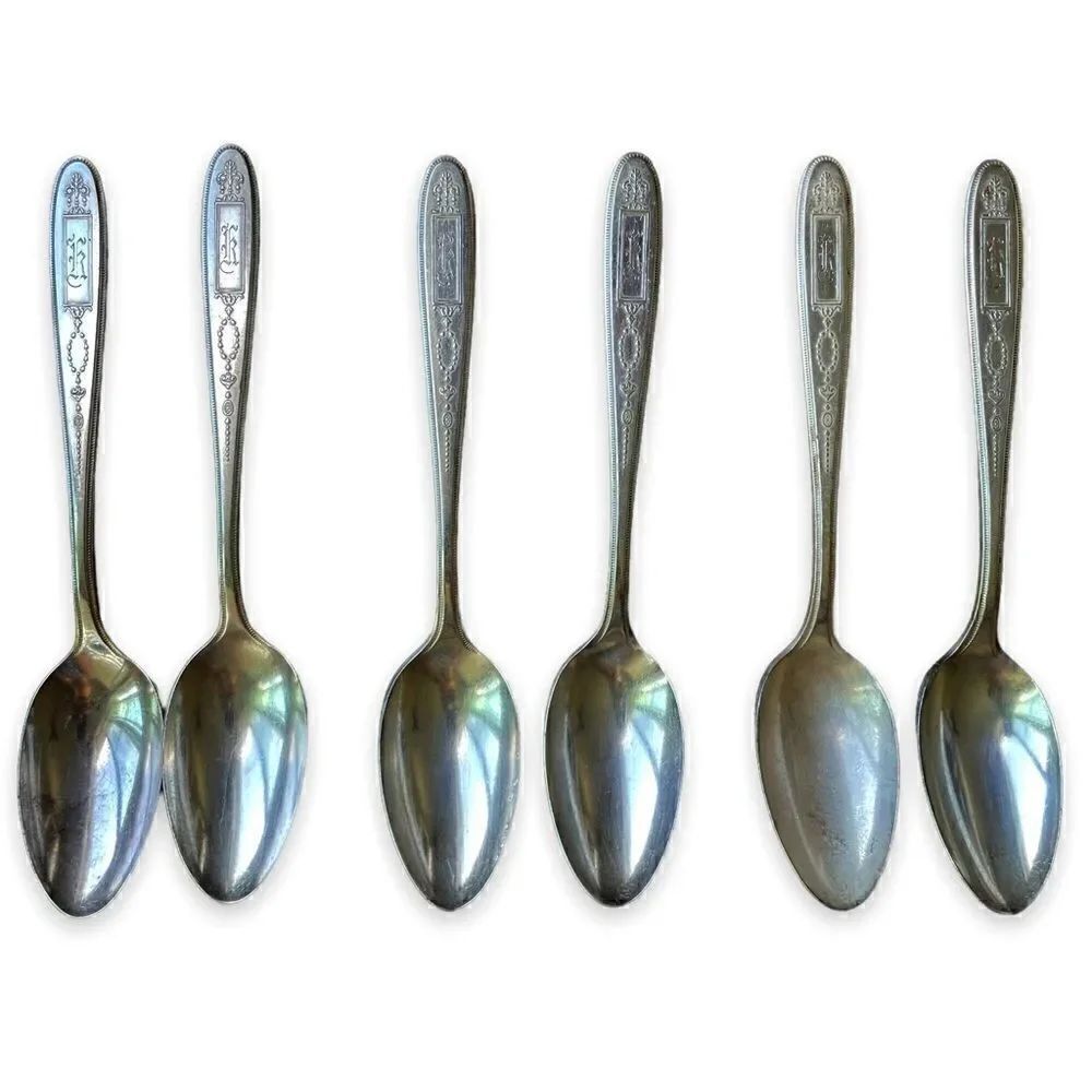 Antique 1921 Oneida Community Plate Grosvenor Teaspoons Set of 6 With Monogram